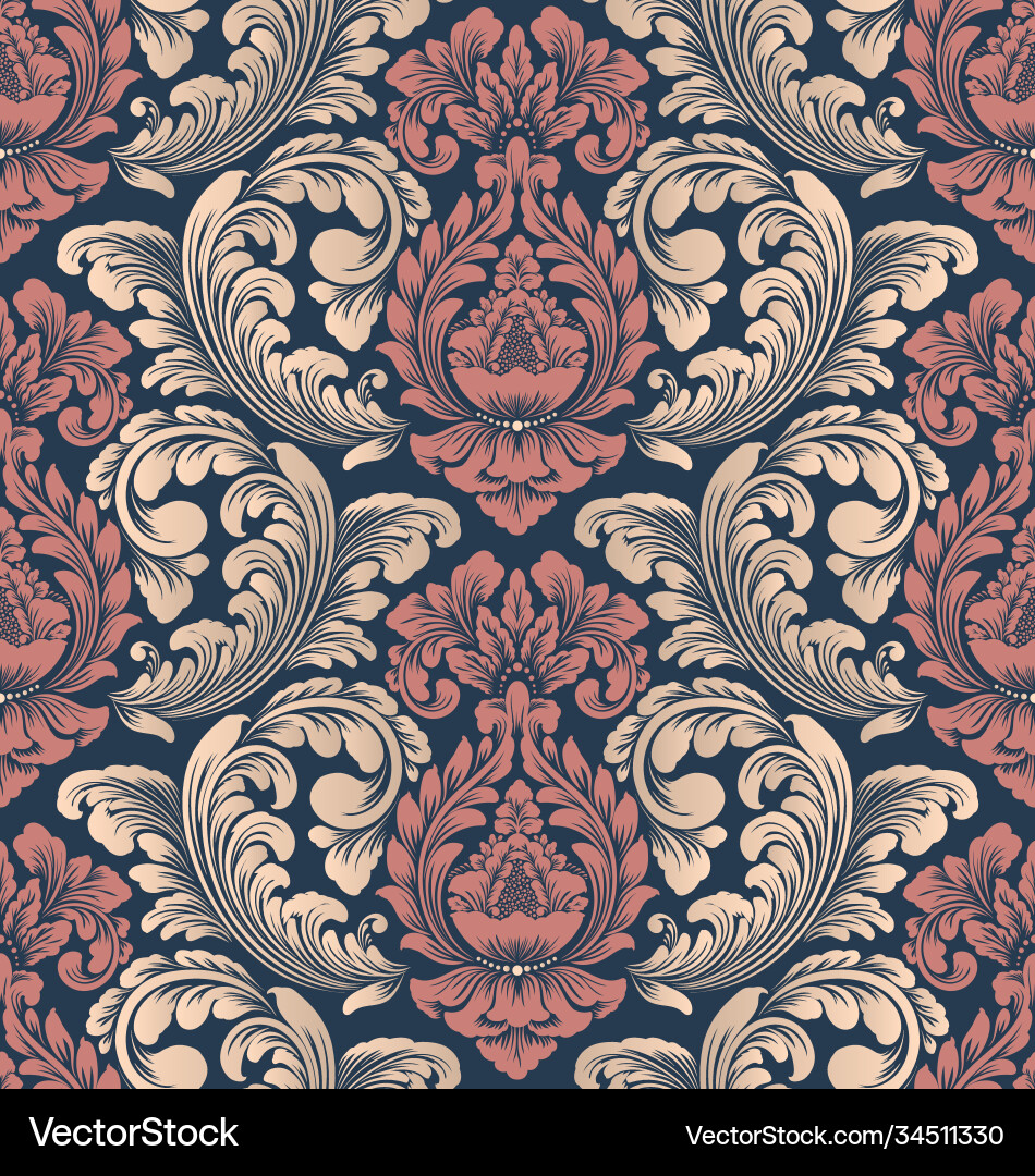 Damask seamless pattern element classical Damask seamless pattern element classical vector image