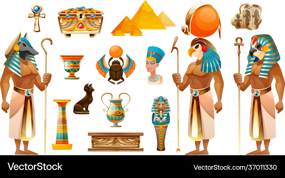 Egypt old symbols sacred animals pyramid tomb vector image