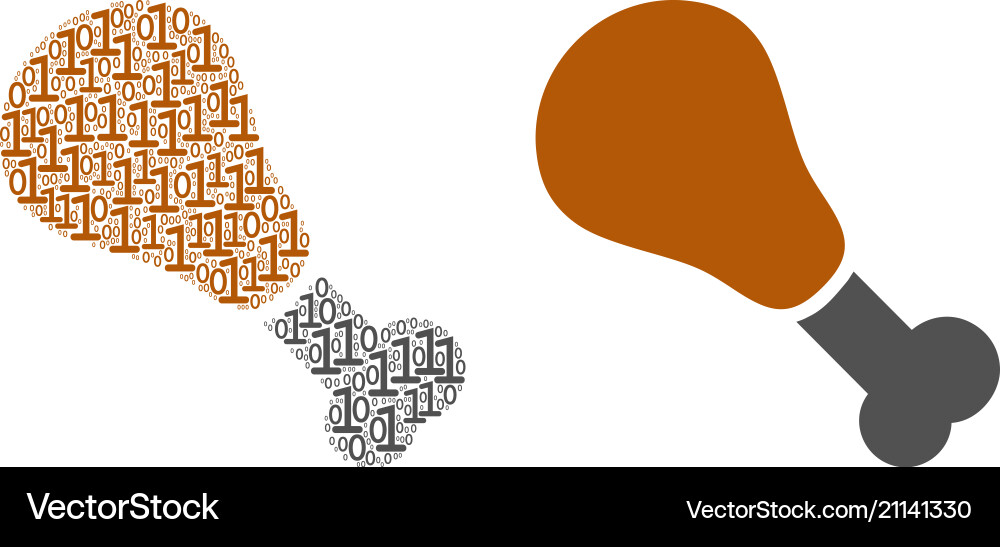 Fried chicken leg collage of binary digits Fried chicken leg collage of binary digits vector image