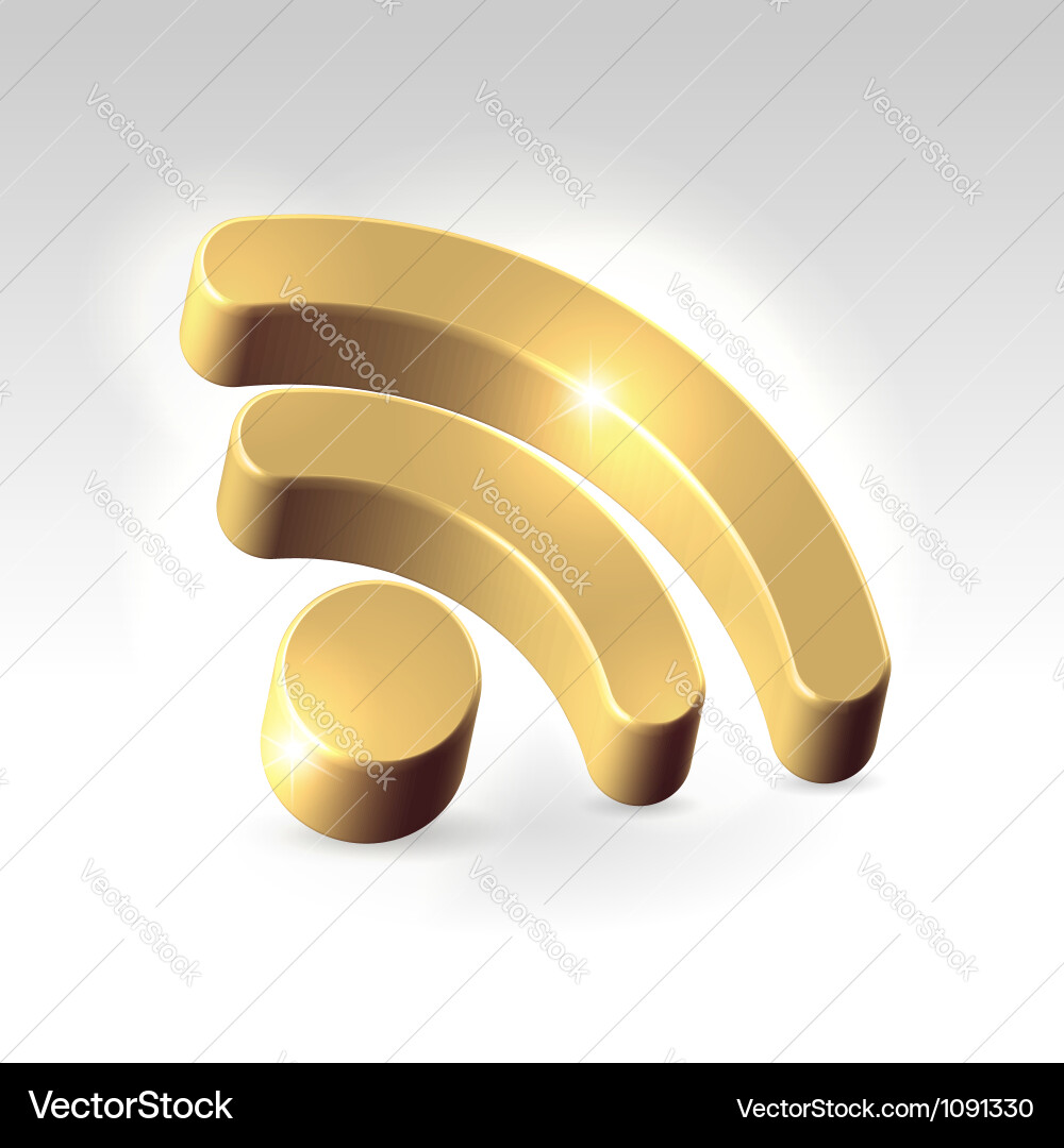 Golden rss feed icon vector image