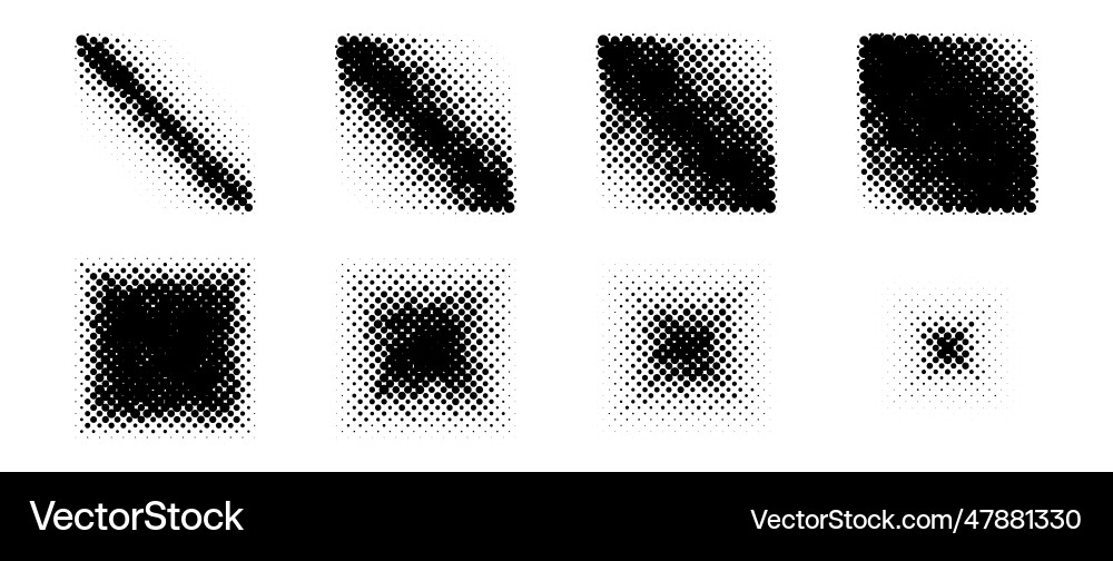 Halftone gradient square shapes set dotted sand Halftone gradient square shapes set dotted sand vector image