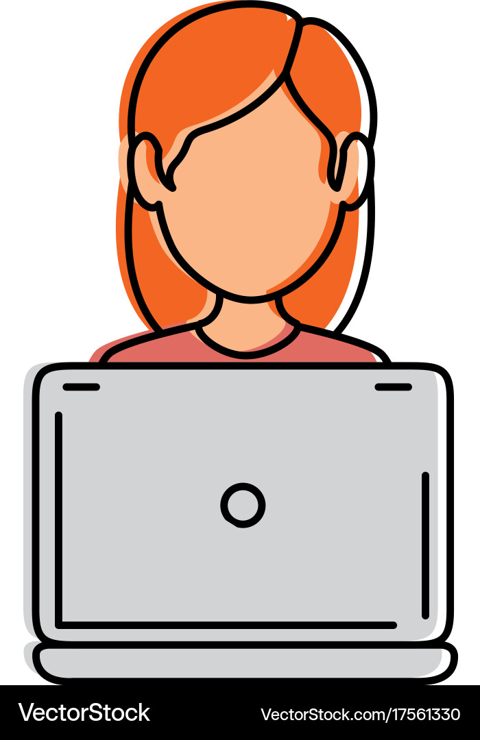 Laptop computer with user vector image