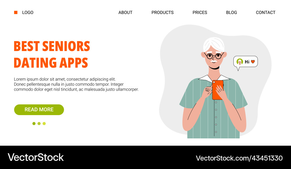 Old man use mobile phone landing page template Old man use mobile phone landing page template Vector Image