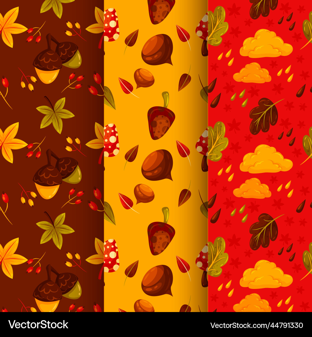 Pack flat autumn patterns design vector image