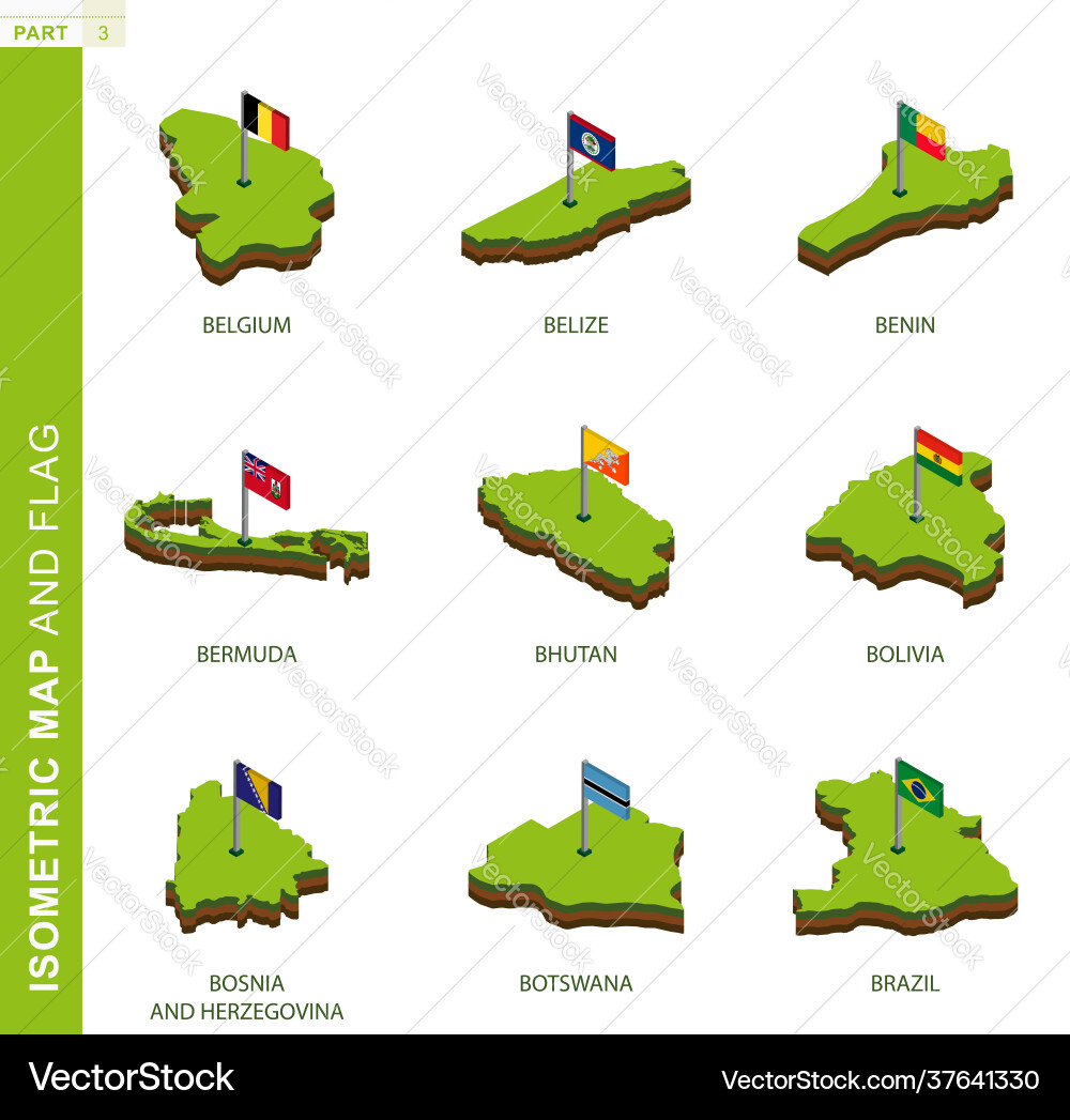 Set 9 isometric map and flag 3d shape vector image