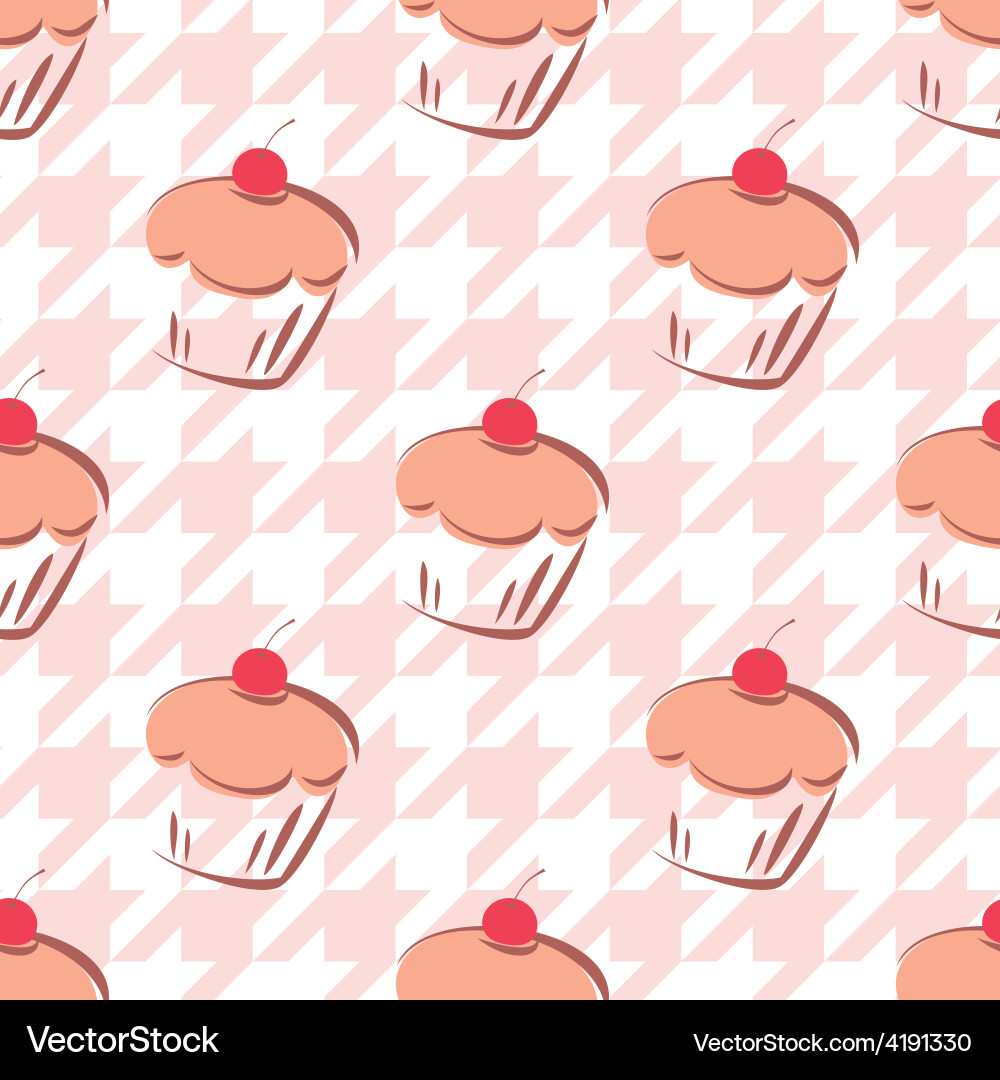 Tile background with cherry cupcake on houndstooth vector image
