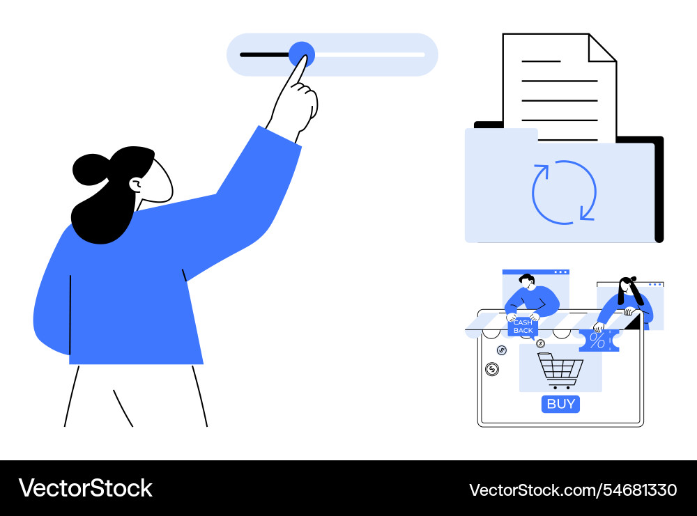 User interacting with digital controls and online User interacting with digital controls and online vector image