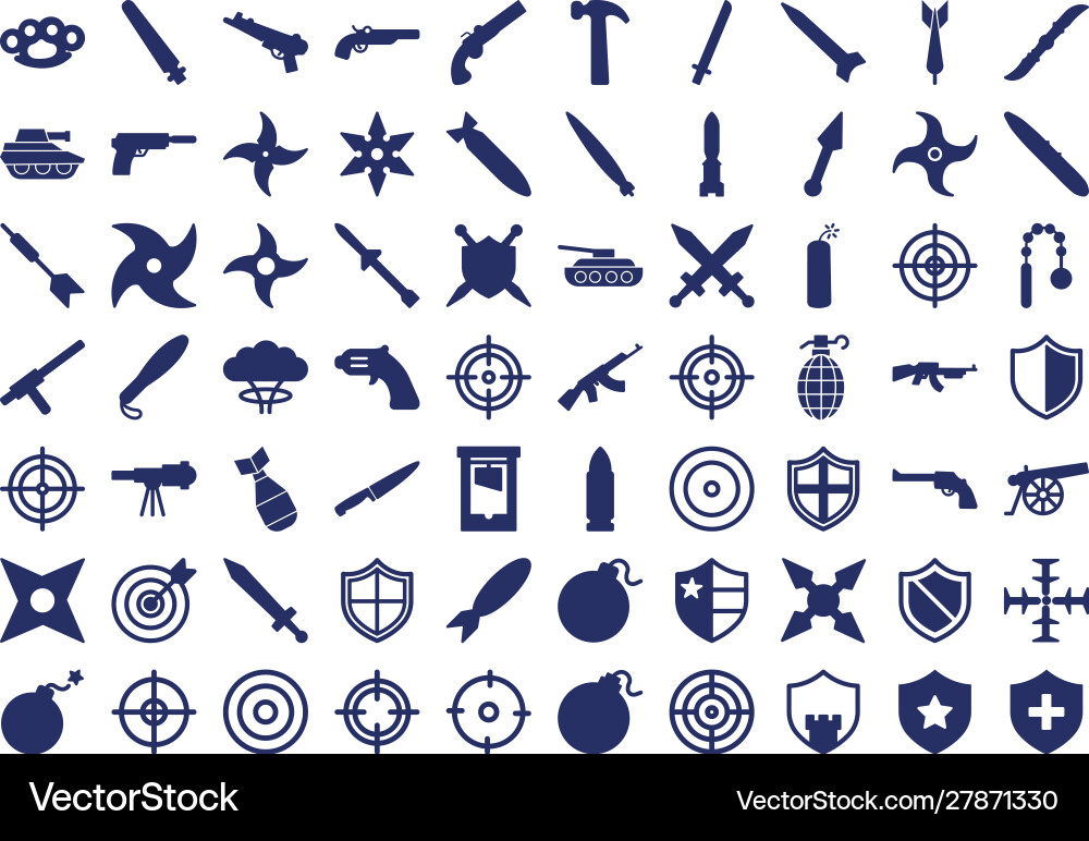 Weapon isolated icon set every single Weapon isolated icon set every single vector image