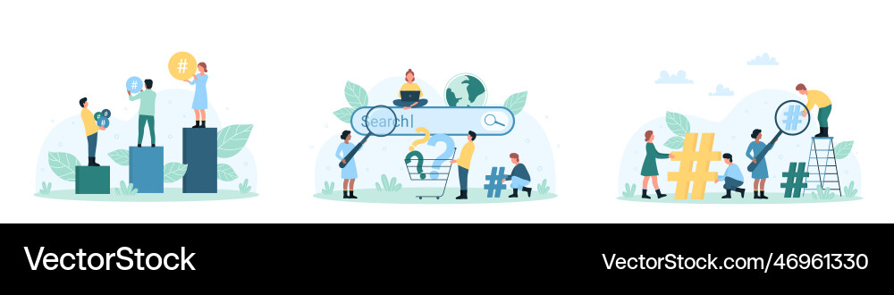 Web navigation and search set tiny people look Web navigation and search set tiny people look vector image