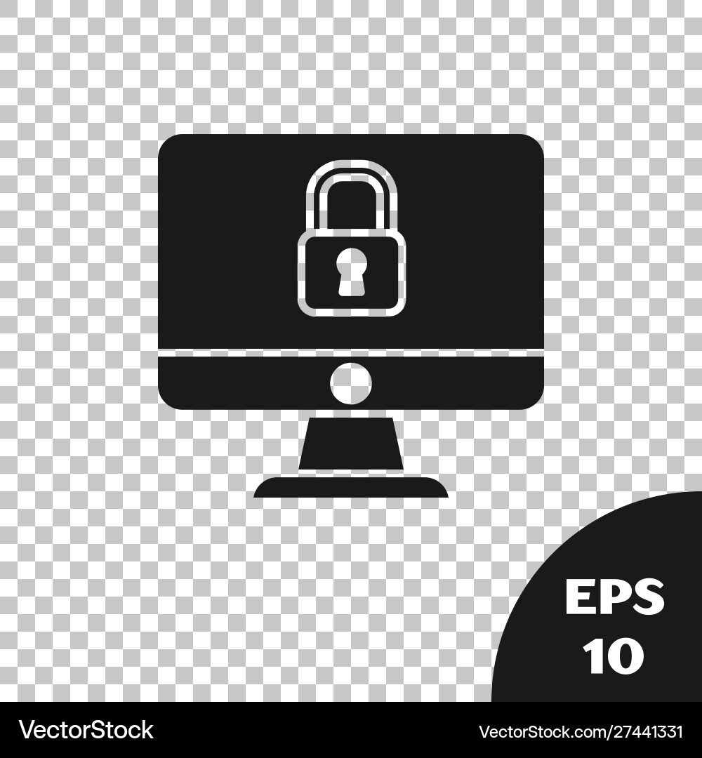 Black lock on computer monitor screen icon Black lock on computer monitor screen icon vector image