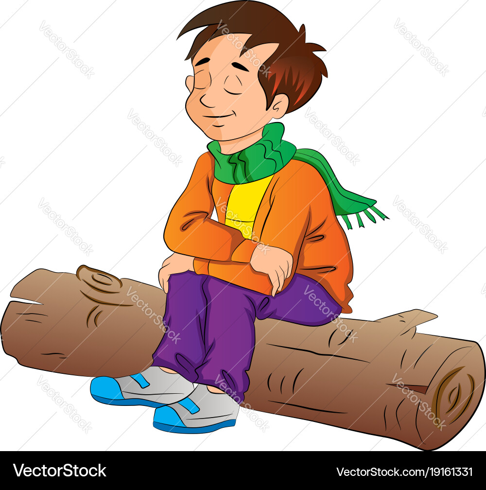 Boy Relaxing on a Log – Royalty-Free Vector | VectorStock
