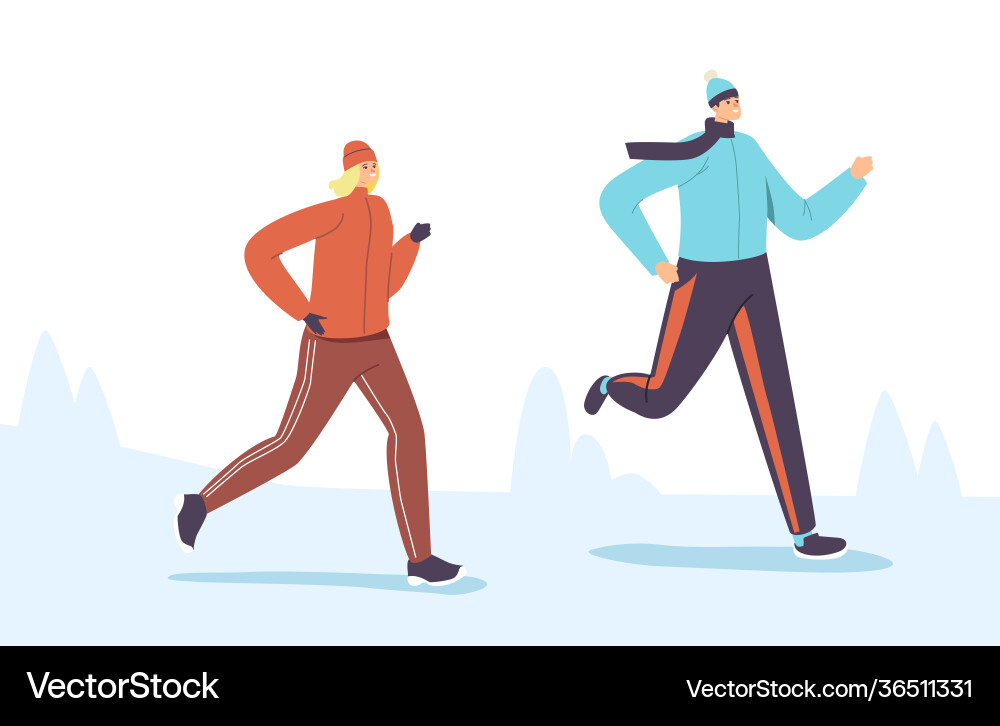 Characters in warm sports wear running winter Characters in warm sports wear running winter vector image