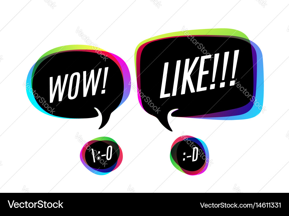 Colorful bubbles with text wow and like vector image