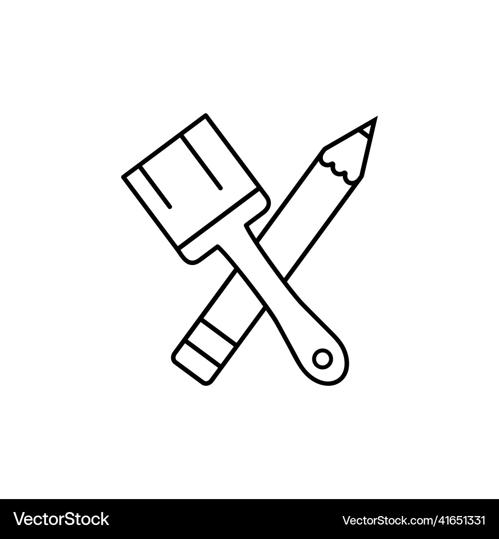 Crossed pencil and paint brush outline icon Crossed pencil and paint brush outline icon vector image