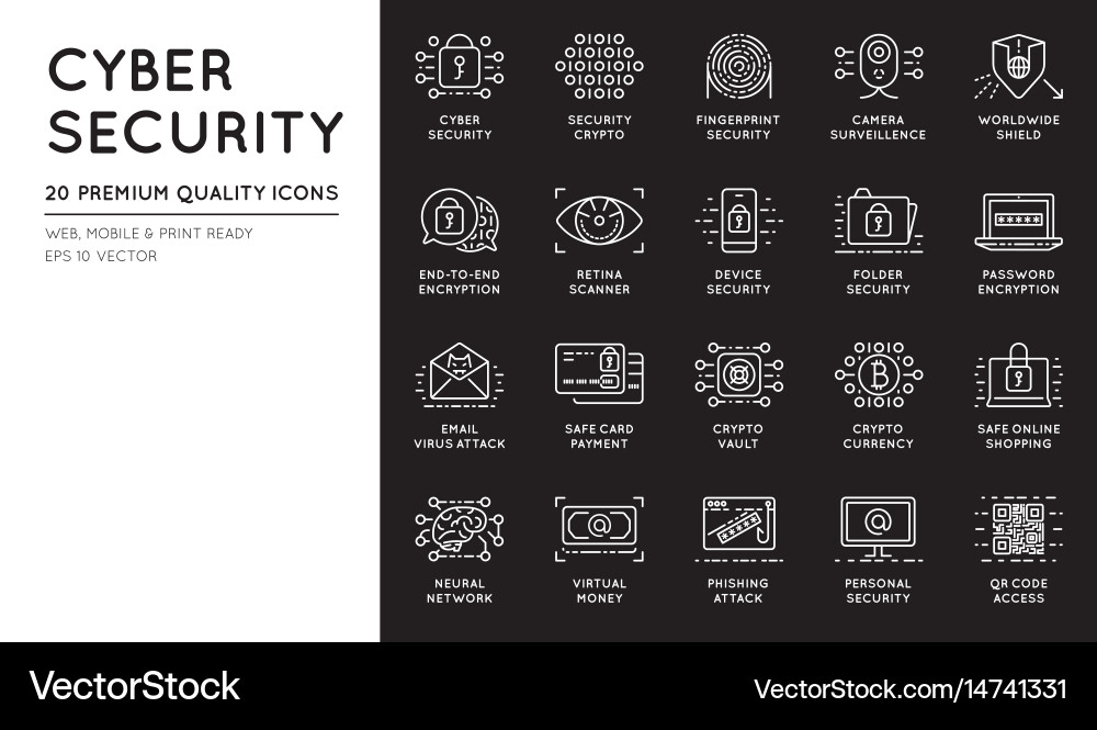 Cyber security thin line icons set computer vector image