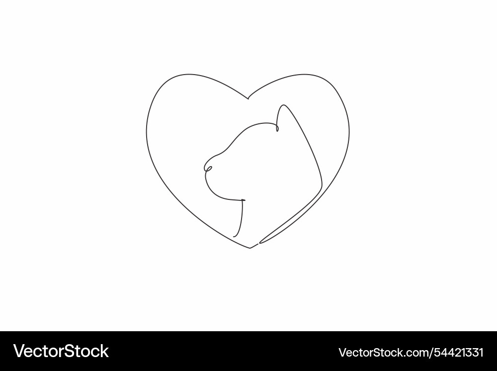 Einzelne eine Linie die ein Herz mit Katzen Profil Einzelne eine Linie die ein Herz mit Katzen Profil vektorbild