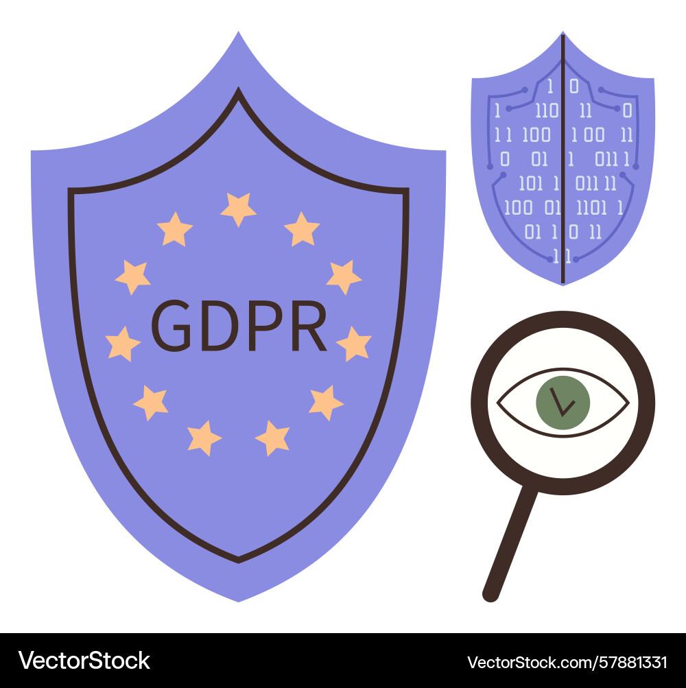 Gdpr shield with stars binary code and eye under Vector Image