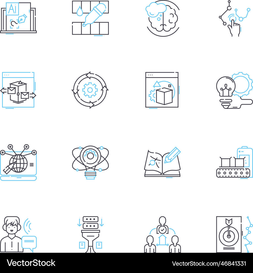 Information handling linear icons set retrieval Information handling linear icons set retrieval vector image