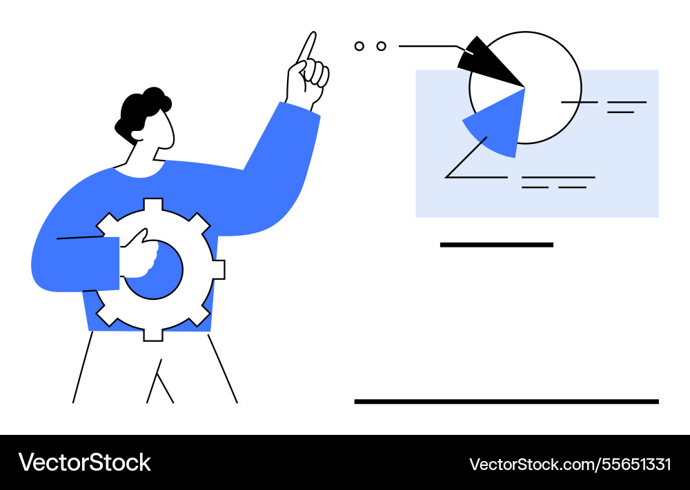 Man presenting data analysis with pie chart Man presenting data analysis with pie chart vector image
