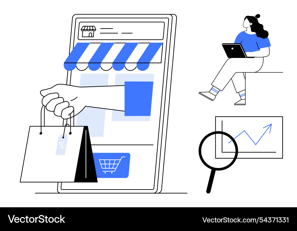 Mobile shopping platform with analytics and user vector image
