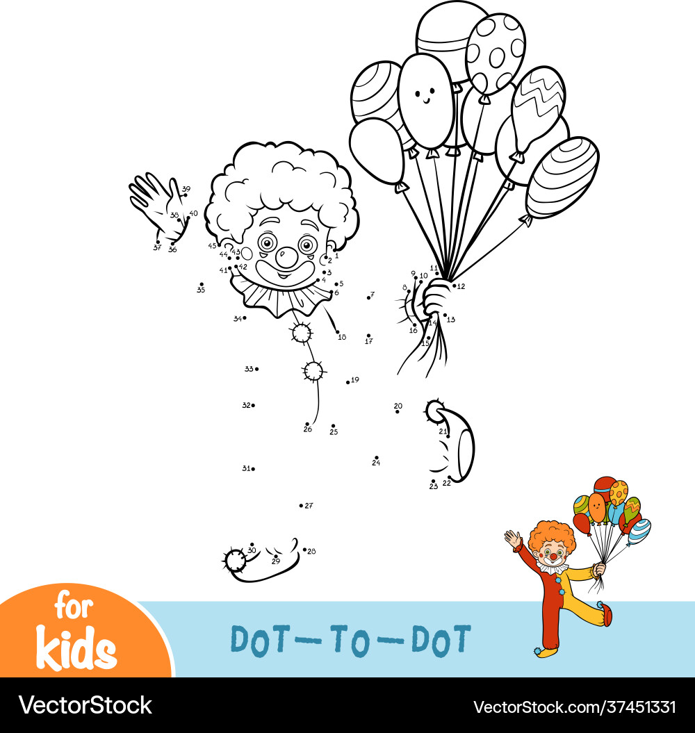 Numbers game dot to for children clown Numbers game dot to for children clown vector image