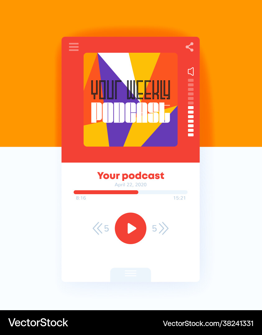 Podcast app mobile ui design interface Vector Image