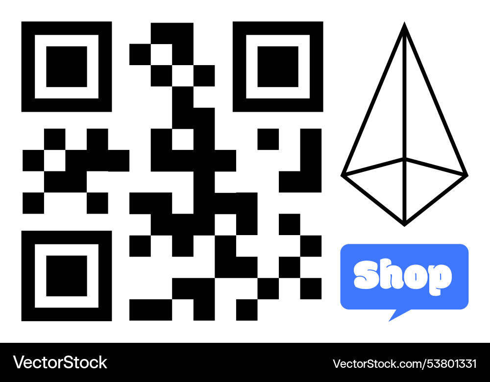 Qr code with geometric design and shop button vector image