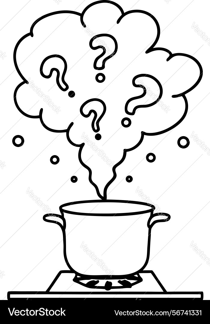 Question marks emanating from a boiling pot Vector Image