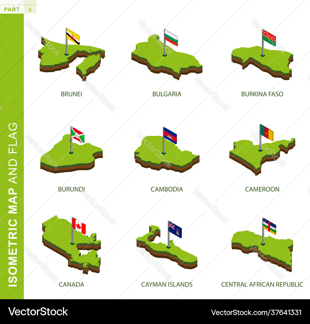 Set 9 isometric map and flag 3d shape Set 9 isometric map and flag 3d shape vector image