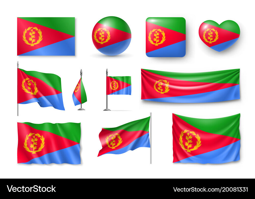 Set eritrea flags banners symbols vector image