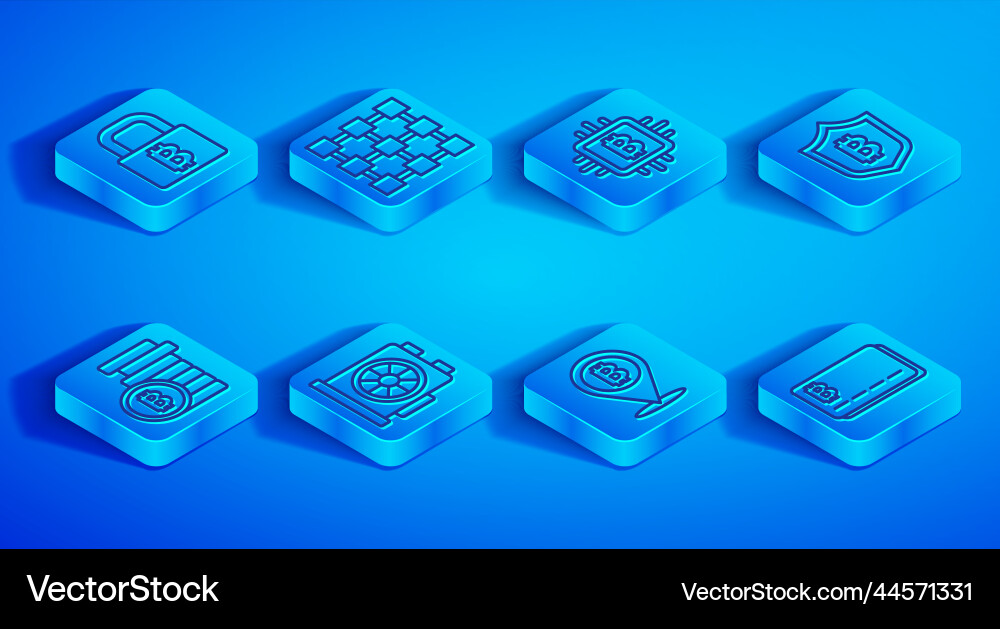 Set line lock with bitcoin blockchain technology Set line lock with bitcoin blockchain technology vector image