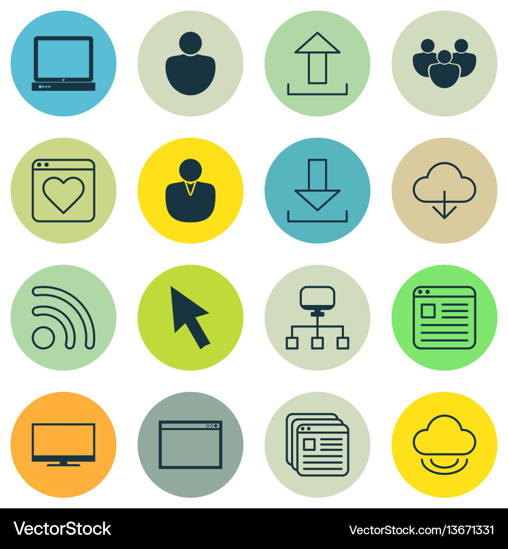 Set of 16 world wide web icons includes local Set of 16 world wide web icons includes local vector image