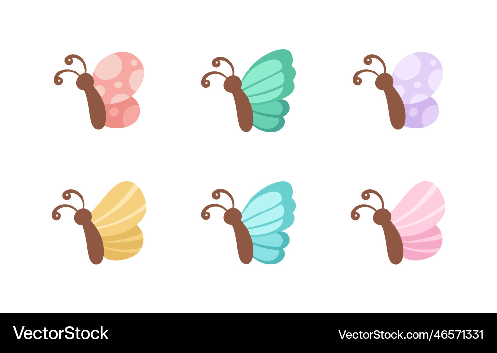 Simple butterfly icon side view set isolated vector image