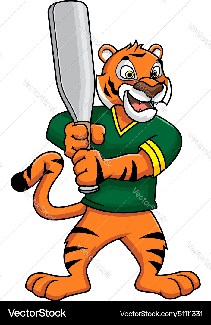 Tiger mascot holding a baseball bat clip art Vector Image