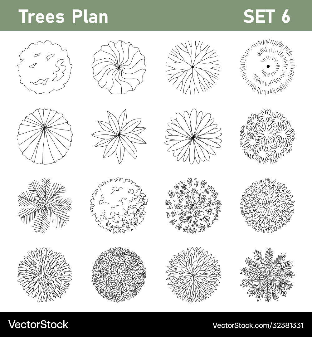 Tree Top View Landscape Plan - Doodle Set Vector Image
