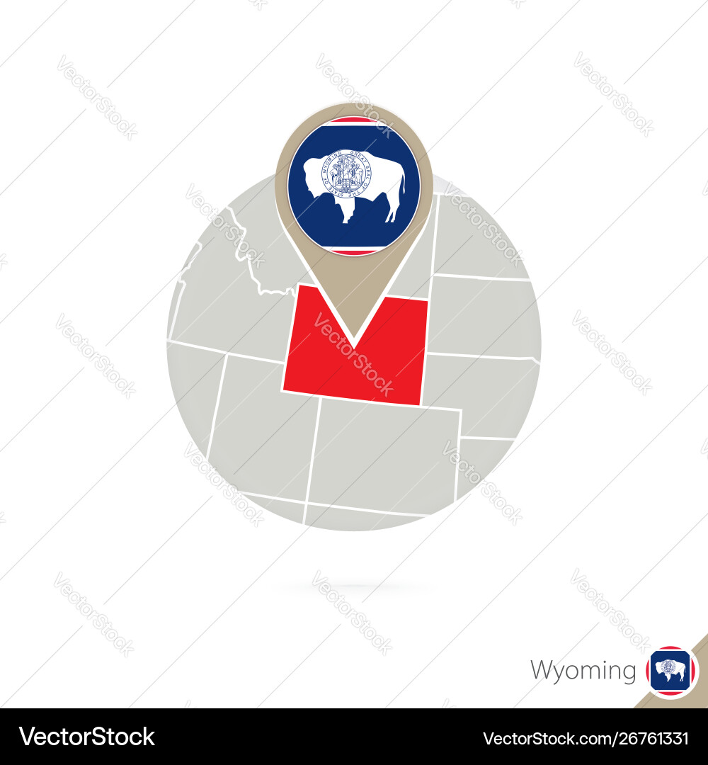 Wyoming us state map and flag in circle Vector Image