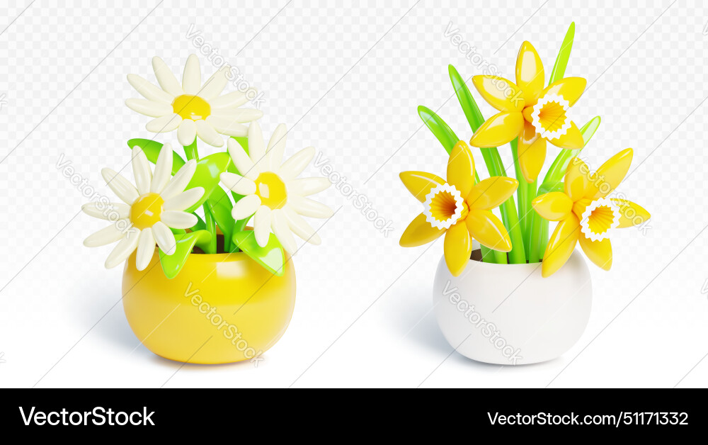 3d flower pot with plant icon chamomile garden 3d flower pot with plant icon chamomile garden vector image