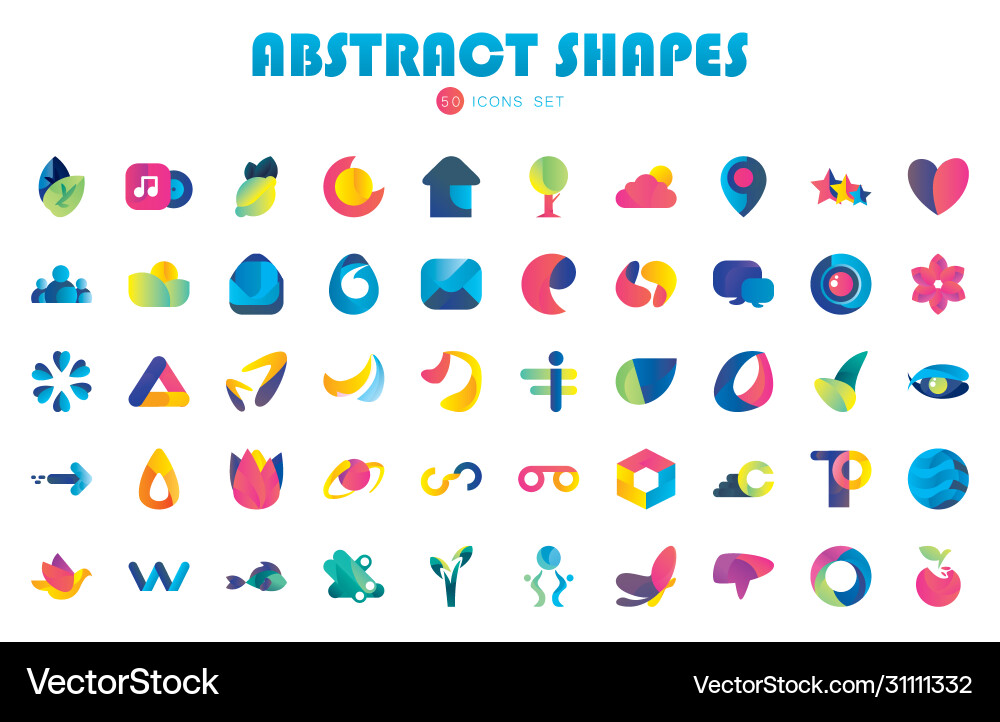 50 abstract shapes gradient style icon set 50 abstract shapes gradient style icon set vector image