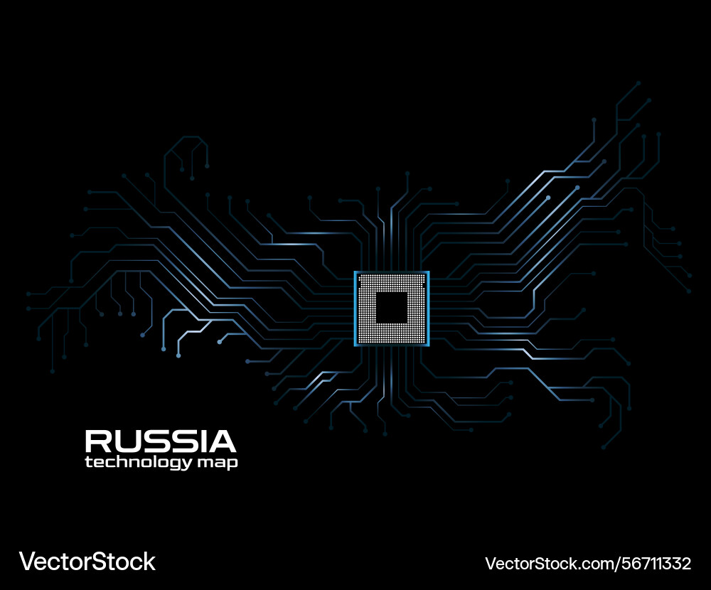 Abstract russia map with cpu circuit board vector image