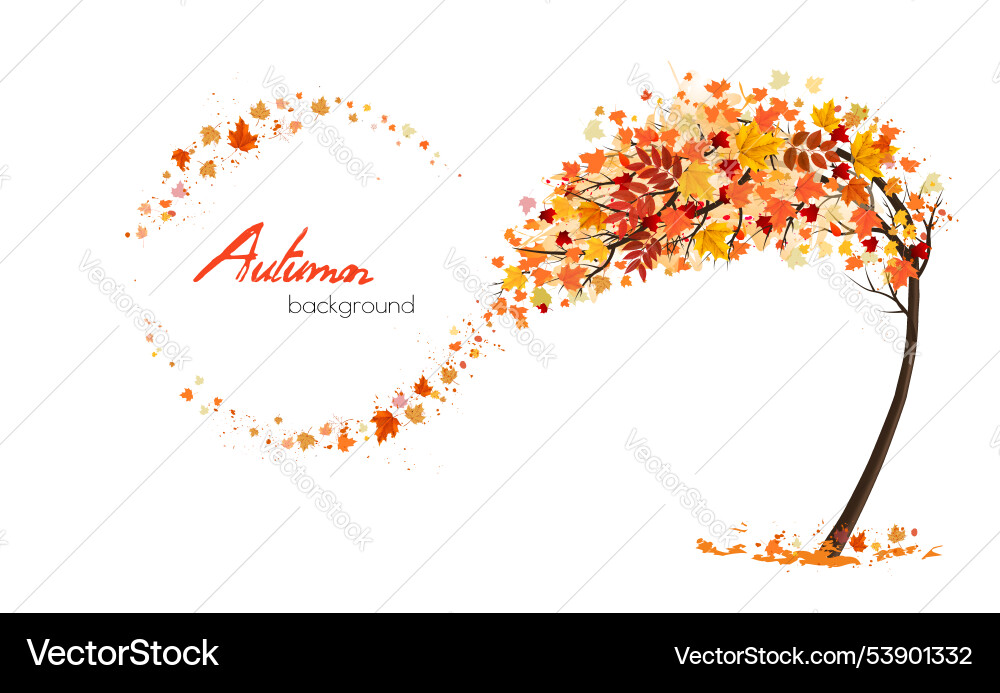 Autumn abstract background with tree and flying Autumn abstract background with tree and flying Vector Image