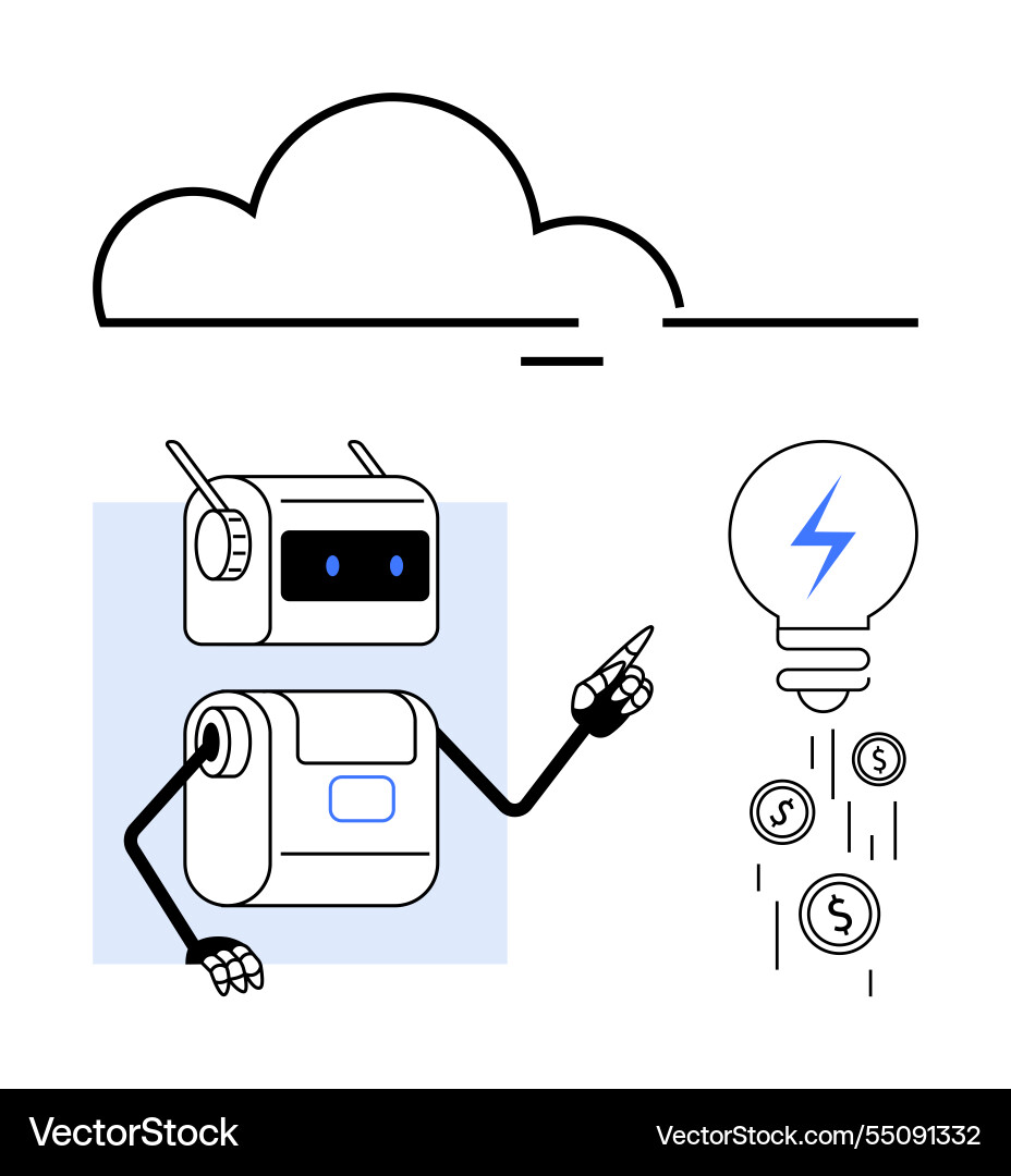 Cloud computing and ai innovation robot pointing Cloud computing and ai innovation robot pointing vector image