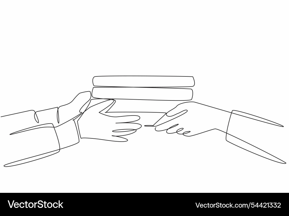 Continuous one line drawing two hands passing Continuous one line drawing two hands passing vector image