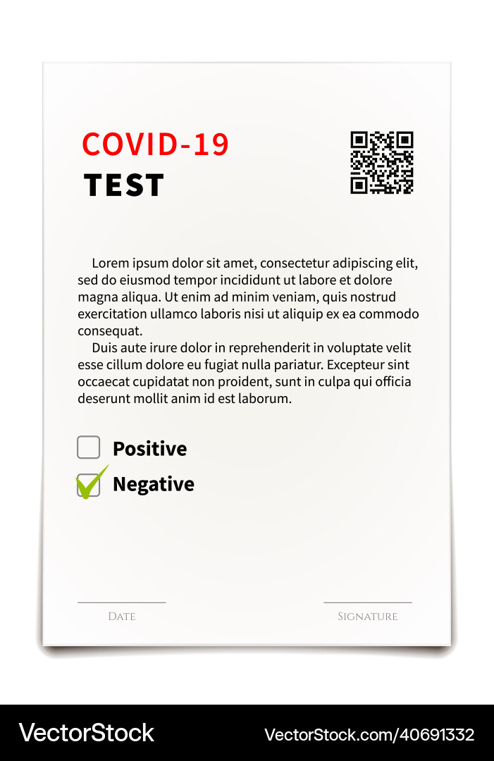 Covid19-19 negative test certificate example Covid19-19 negative test certificate example vector image