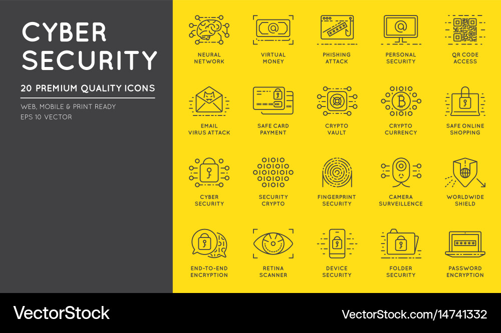 Cyber security thin line icons set computer Vector Image