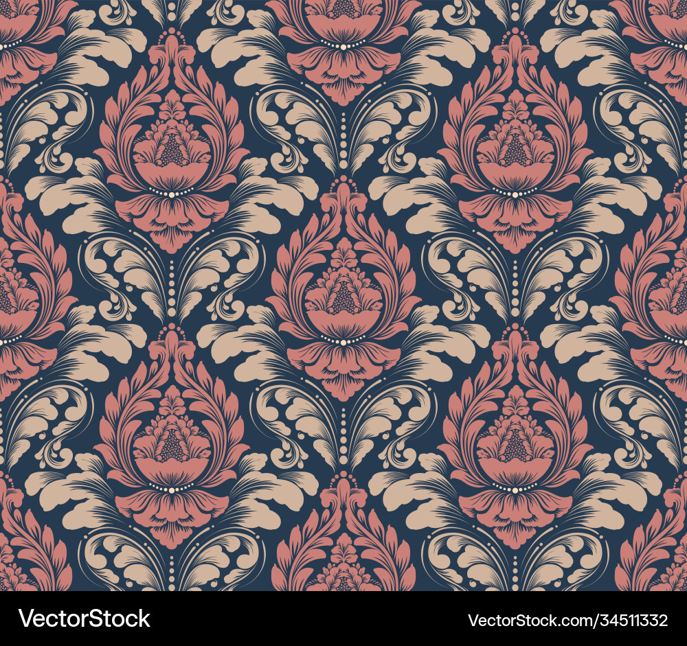 Damask seamless pattern element classical Damask seamless pattern element classical vector image