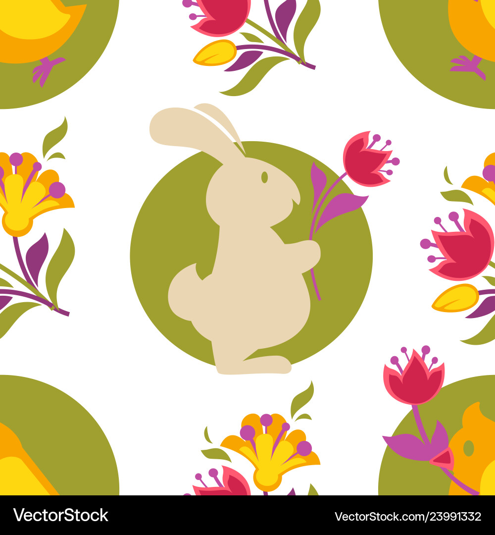 Easter bunny and tulip spring holiday seamless Easter bunny and tulip spring holiday seamless vector image