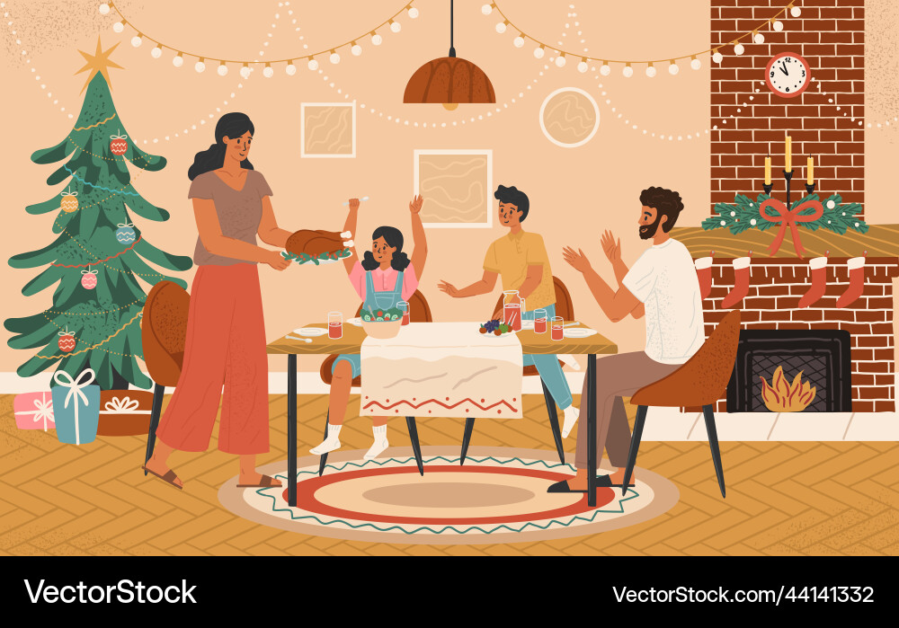 Family christmas dinner at home Family christmas dinner at home vector image