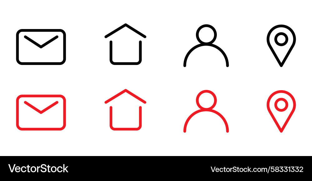 Line Icon Set: Mail, Home, Location Vector Image