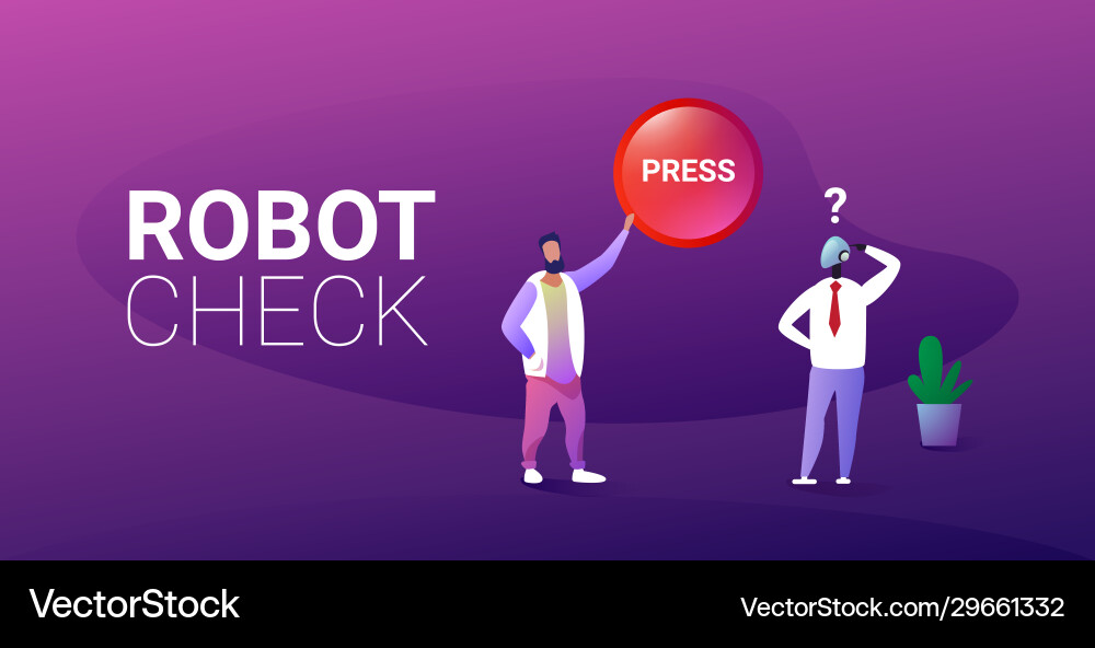 Man press button robot check concept human vs Man press button robot check concept human vs vector image