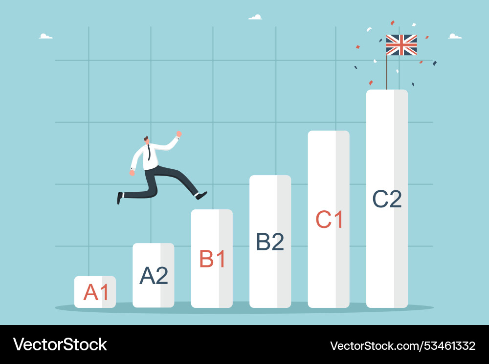 Man runs on graph towards uk flag Man runs on graph towards uk flag vector image